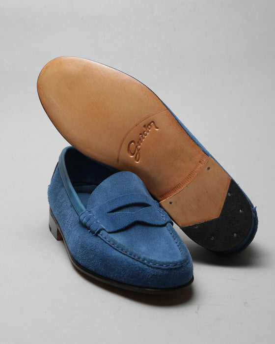 Mocasín Simple Suela con Vincha Triangular Gamuza Azul