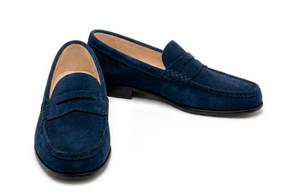 Mocasín Simple Suela con Vincha Triangular Gamuza Azul