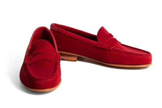 Mocasín Simple Suela con Vincha Triangular Gamuza Rojo