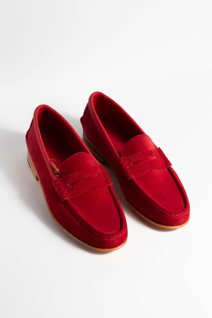 Mocasín Simple Suela con Vincha Triangular Gamuza Rojo